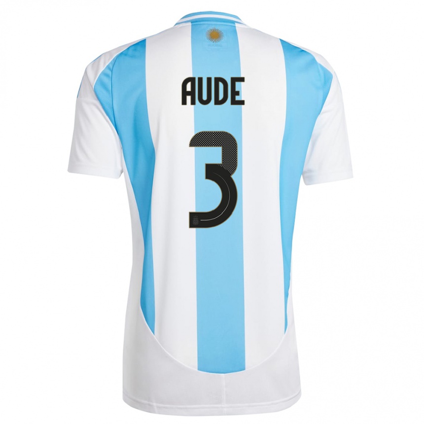 Niño Fútbol Camiseta Argentina Julian Aude #3 Blanco Azul 1ª Equipación 24-26