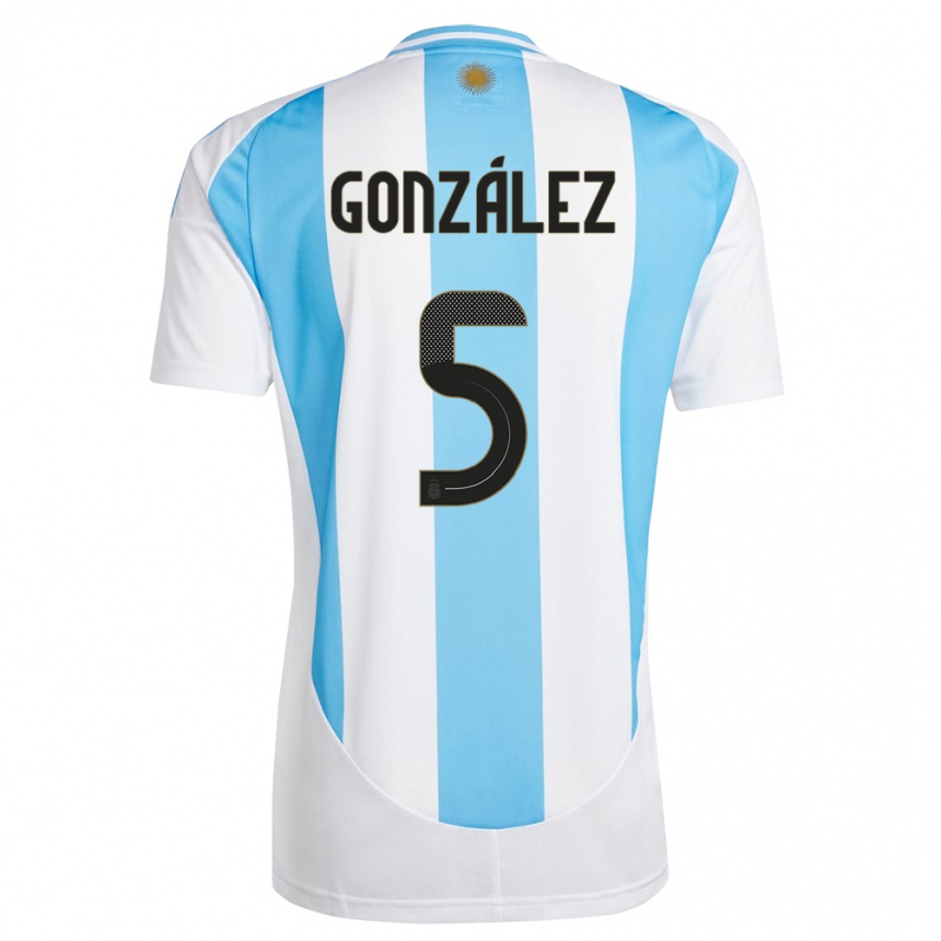 Niño Fútbol Camiseta Argentina Maximiliano Gonzalez #5 Blanco Azul 1ª Equipación 24-26