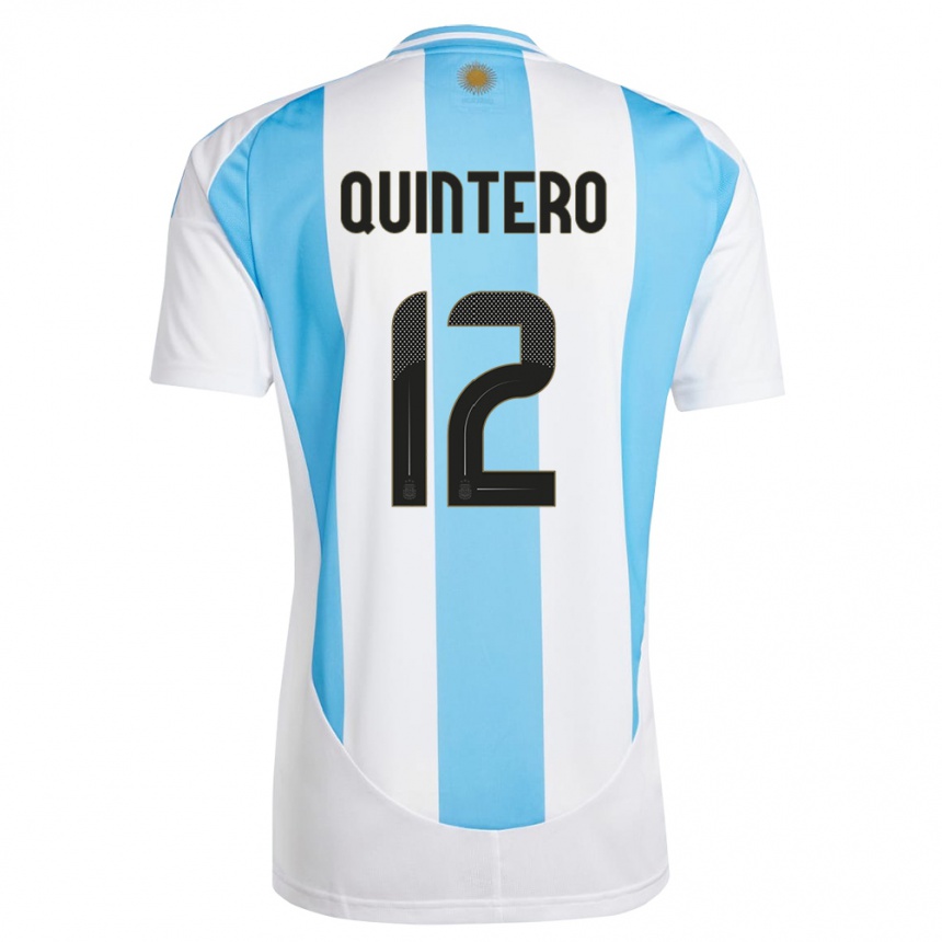 Niño Fútbol Camiseta Argentina Valentino Quintero #12 Blanco Azul 1ª Equipación 24-26