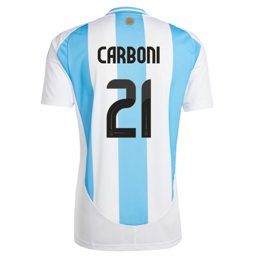 Niño Fútbol Camiseta Argentina Valentin Carboni #21 Blanco Azul 1ª Equipación 24-26