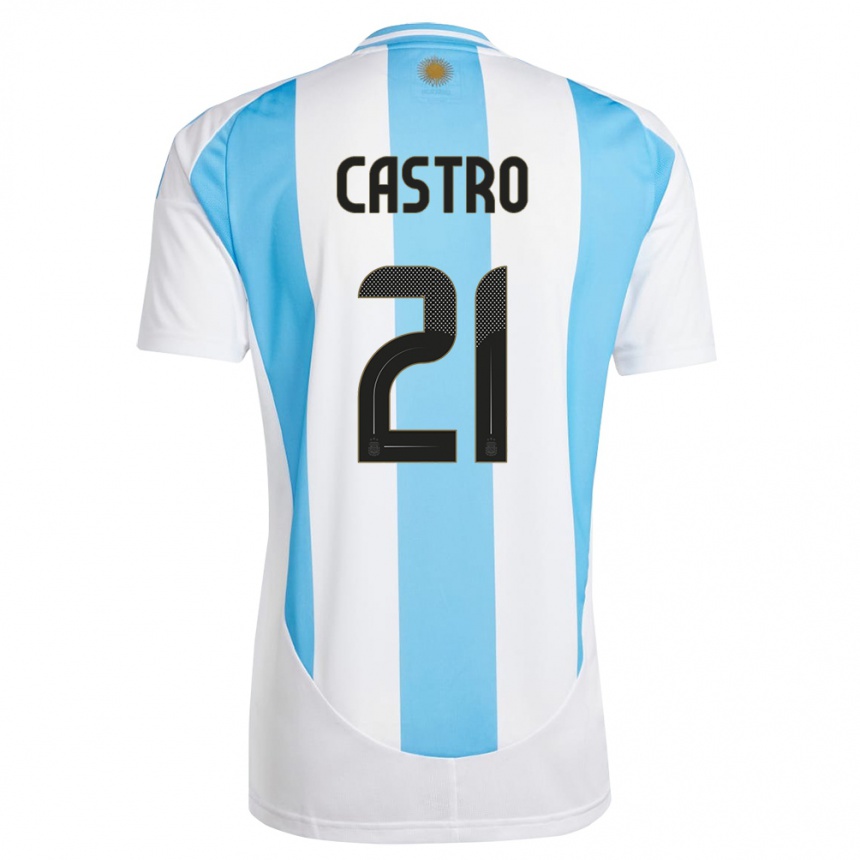 Niño Fútbol Camiseta Argentina Santiago Castro #21 Blanco Azul 1ª Equipación 24-26