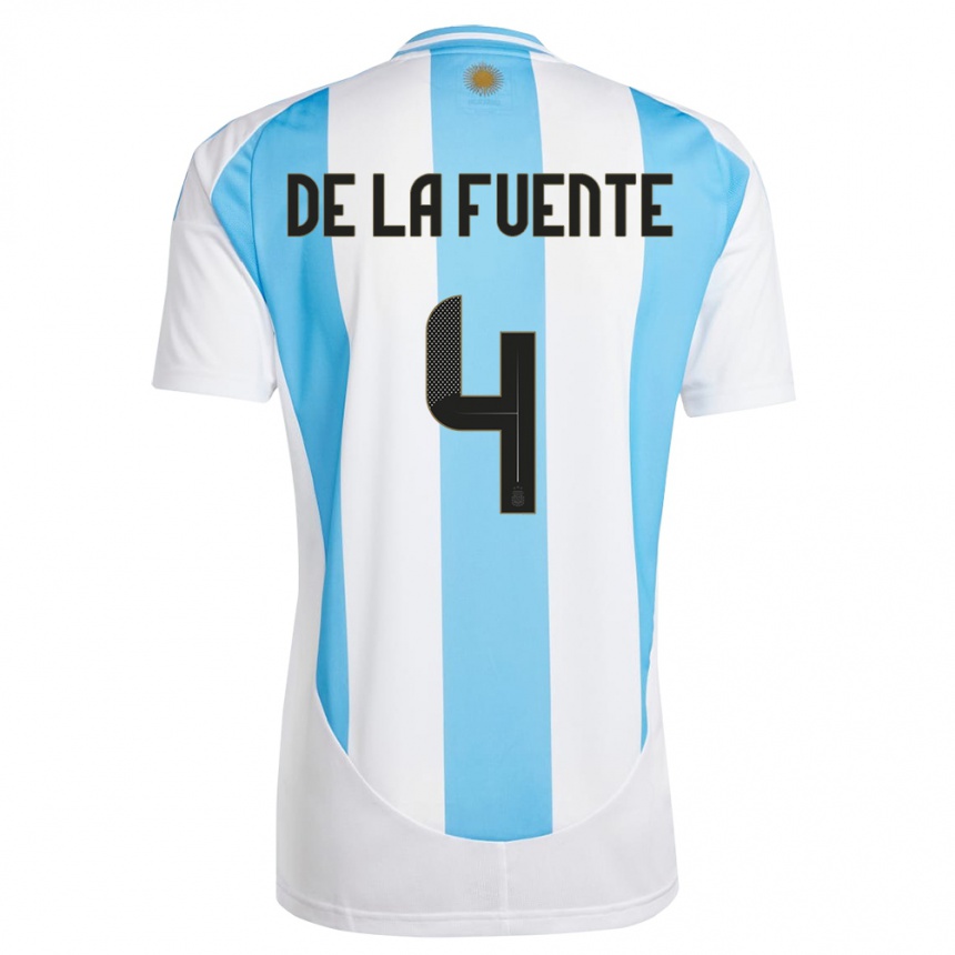 Niño Fútbol Camiseta Argentina Hernan De La Fuente #4 Blanco Azul 1ª Equipación 24-26