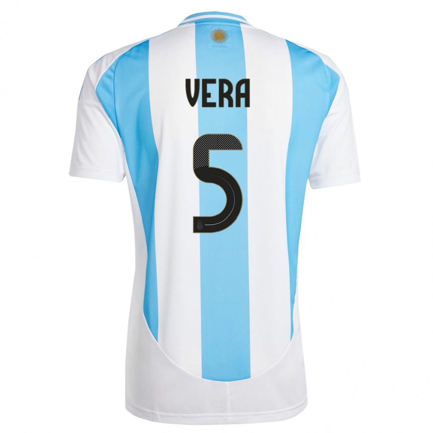 Niño Fútbol Camiseta Argentina Fausto Vera #5 Blanco Azul 1ª Equipación 24-26