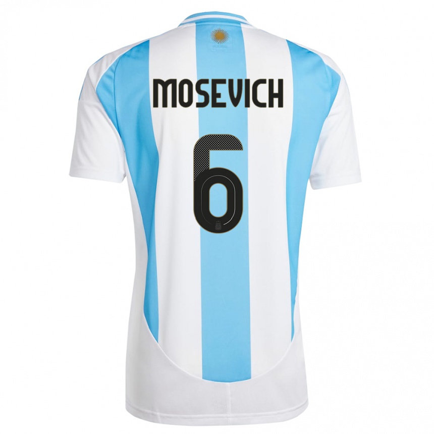 Niño Fútbol Camiseta Argentina Leonel Mosevich #6 Blanco Azul 1ª Equipación 24-26