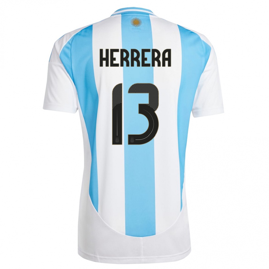 Niño Fútbol Camiseta Argentina Marcelo Herrera #13 Blanco Azul 1ª Equipación 24-26