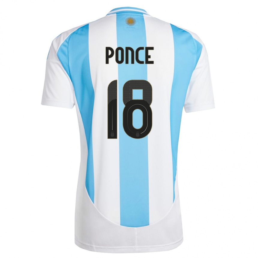 Niño Fútbol Camiseta Argentina Ezequiel Ponce #18 Blanco Azul 1ª Equipación 24-26