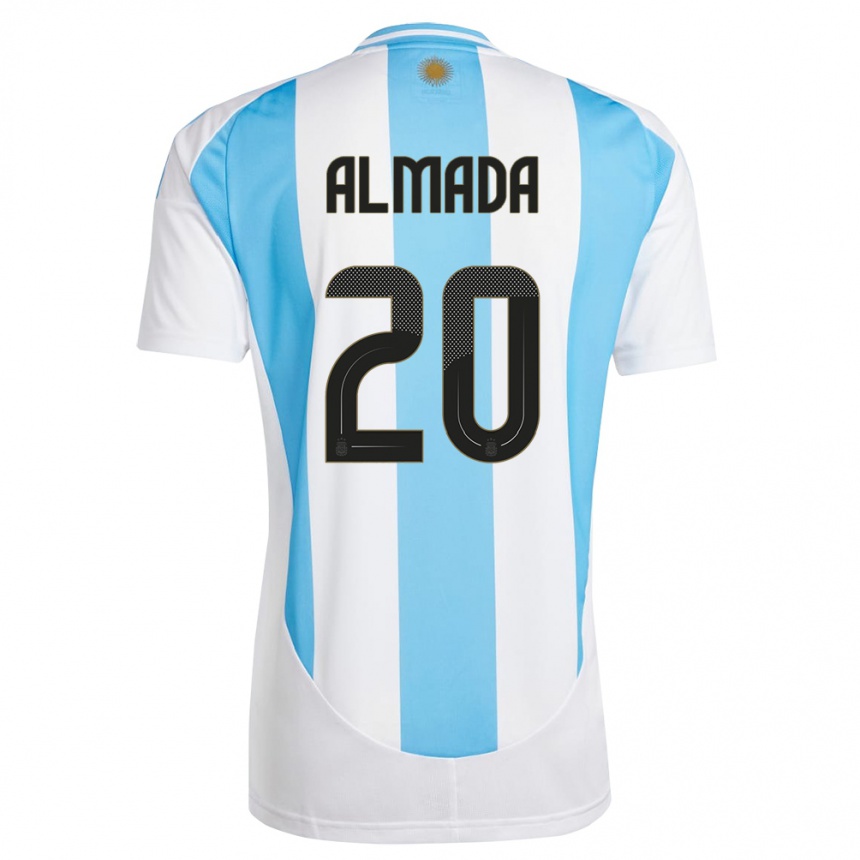 Niño Fútbol Camiseta Argentina Thiago Almada #20 Blanco Azul 1ª Equipación 24-26