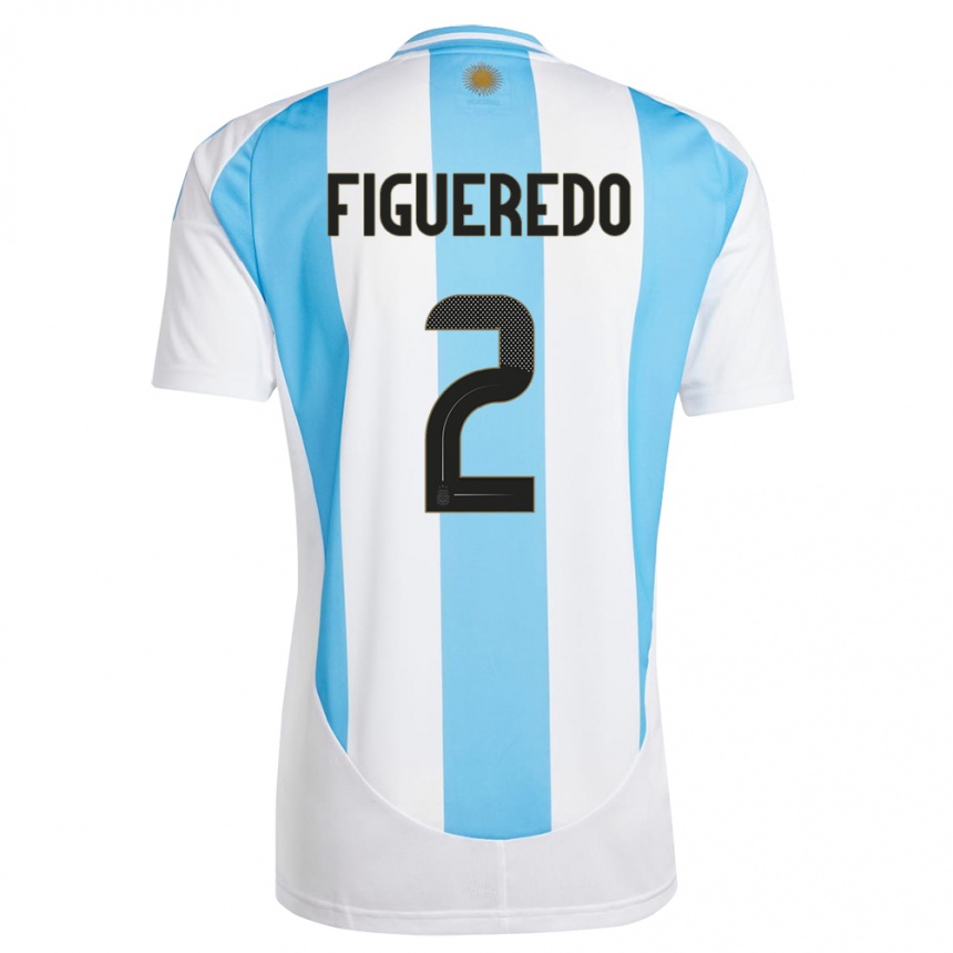 Niño Fútbol Camiseta Argentina Leandro Figueredo #2 Blanco Azul 1ª Equipación 24-26