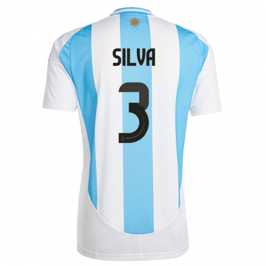 Niño Fútbol Camiseta Argentina Tomas Silva #3 Blanco Azul 1ª Equipación 24-26