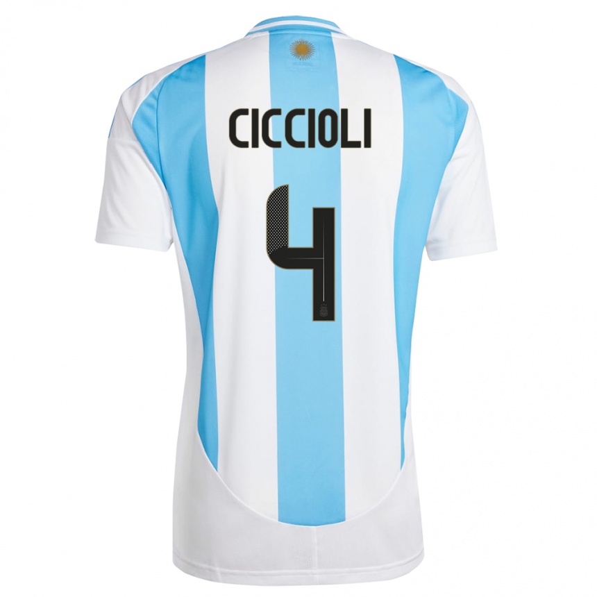 Niño Fútbol Camiseta Argentina Ulises Ciccioli #4 Blanco Azul 1ª Equipación 24-26