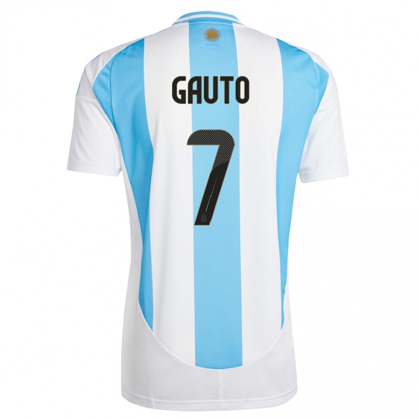 Niño Fútbol Camiseta Argentina Juan Gauto #7 Blanco Azul 1ª Equipación 24-26