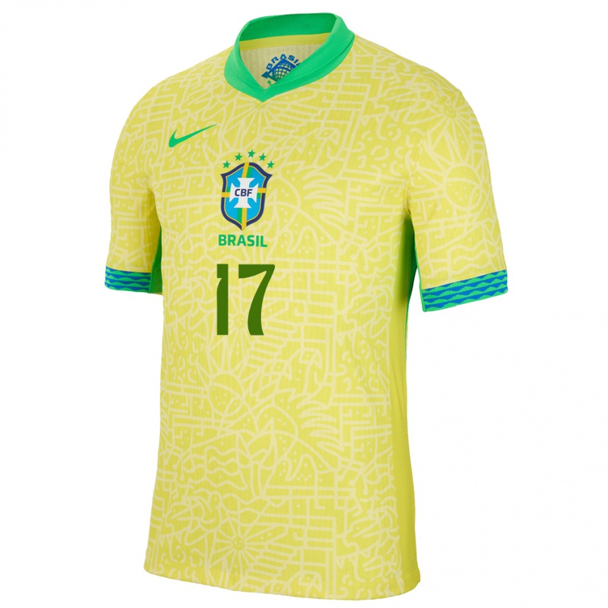 Niño Fútbol Camiseta Brasil Juninho #17 Amarillo 1ª Equipación 24-26