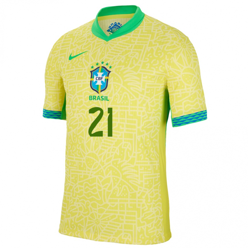 Niño Fútbol Camiseta Brasil Vitor Roque #21 Amarillo 1ª Equipación 24-26