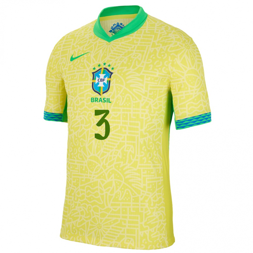 Niño Fútbol Camiseta Brasil Eder Militao #3 Amarillo 1ª Equipación 24-26