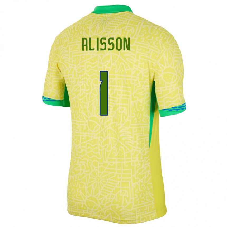 Niño Fútbol Camiseta Brasil Alisson #1 Amarillo 1ª Equipación 24-26