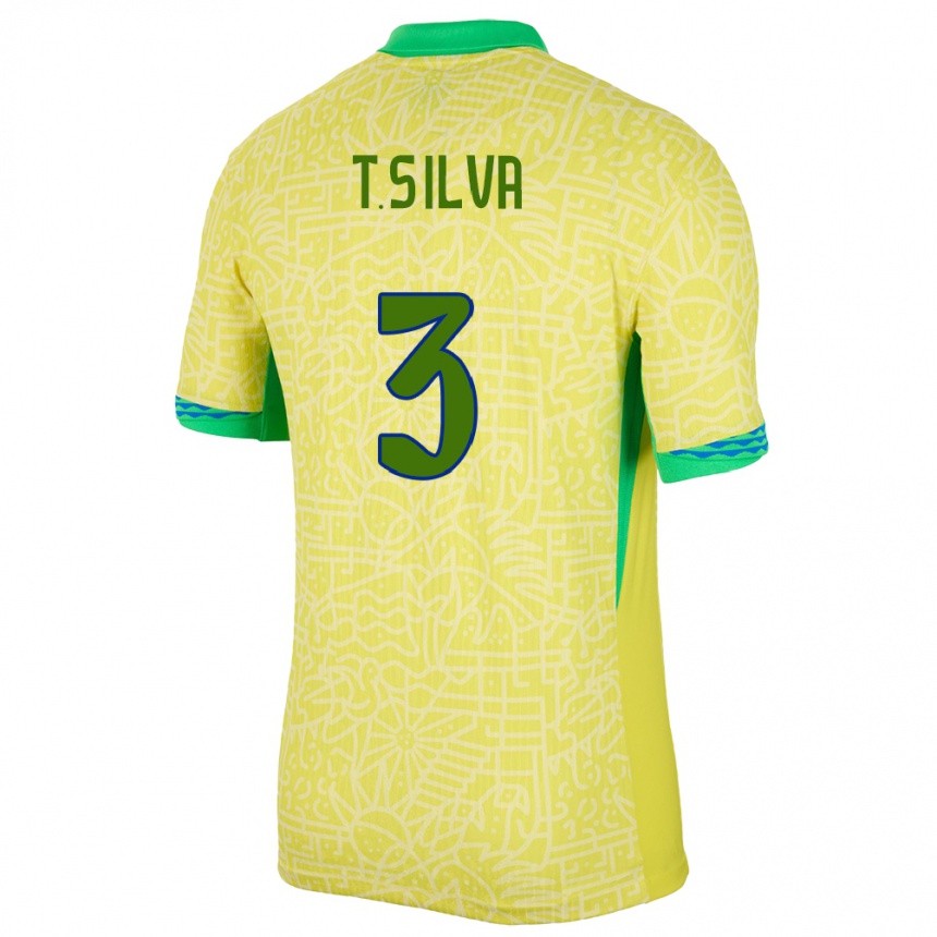 Niño Fútbol Camiseta Brasil Thiago Silva #3 Amarillo 1ª Equipación 24-26