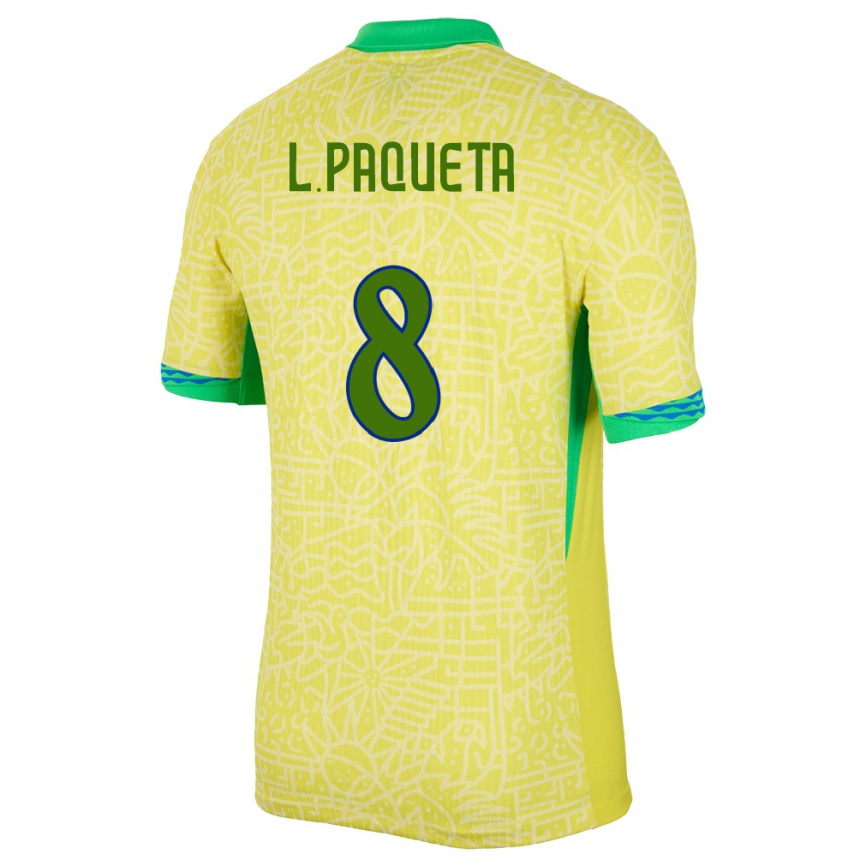 Niño Fútbol Camiseta Brasil Lucas Paqueta #8 Amarillo 1ª Equipación 24-26