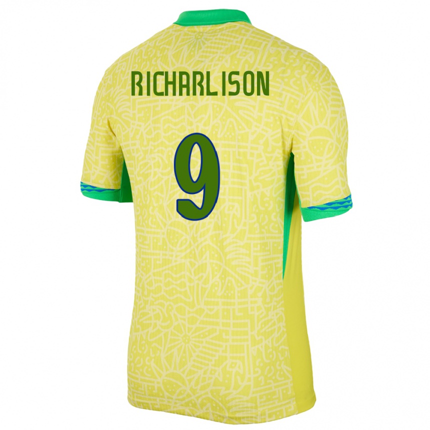 Niño Fútbol Camiseta Brasil Richarlison #9 Amarillo 1ª Equipación 24-26