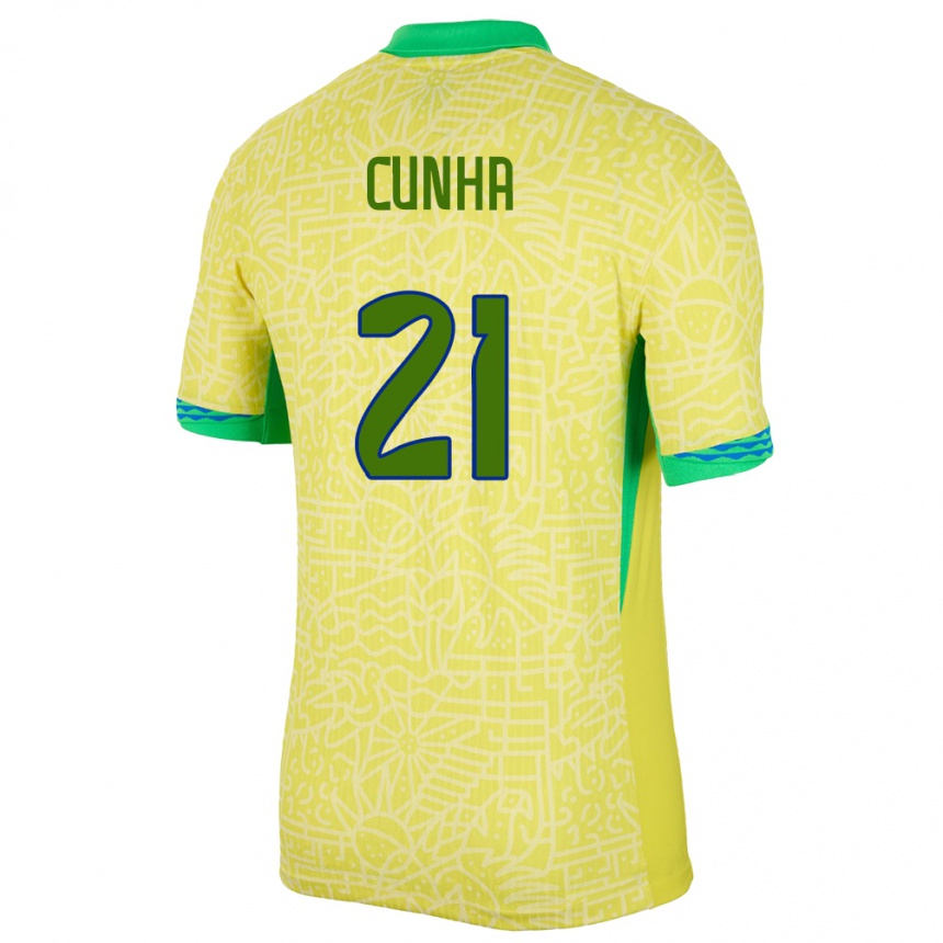 Niño Fútbol Camiseta Brasil Matheus Cunha #21 Amarillo 1ª Equipación 24-26