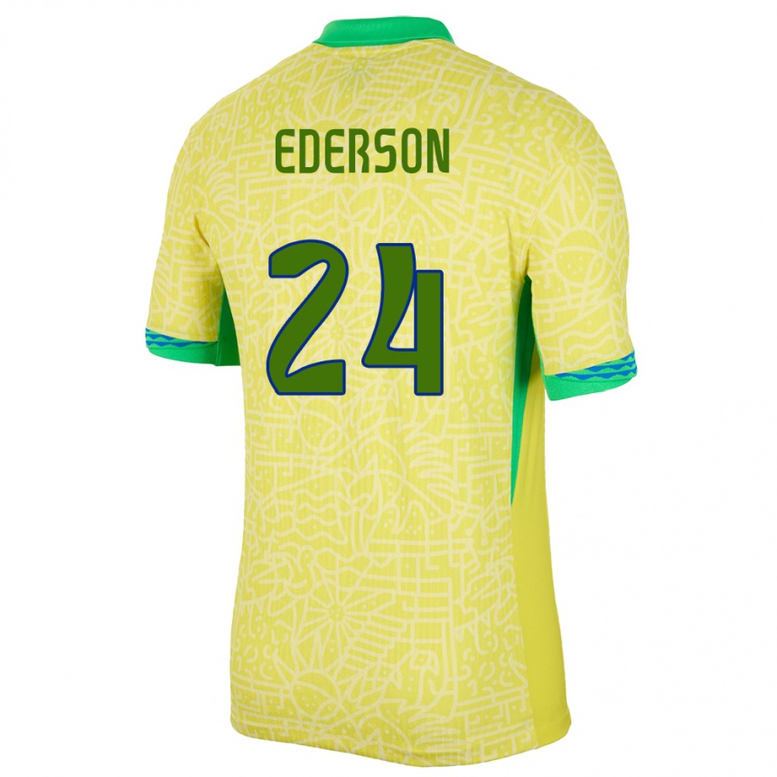Niño Fútbol Camiseta Brasil Ederson #24 Amarillo 1ª Equipación 24-26