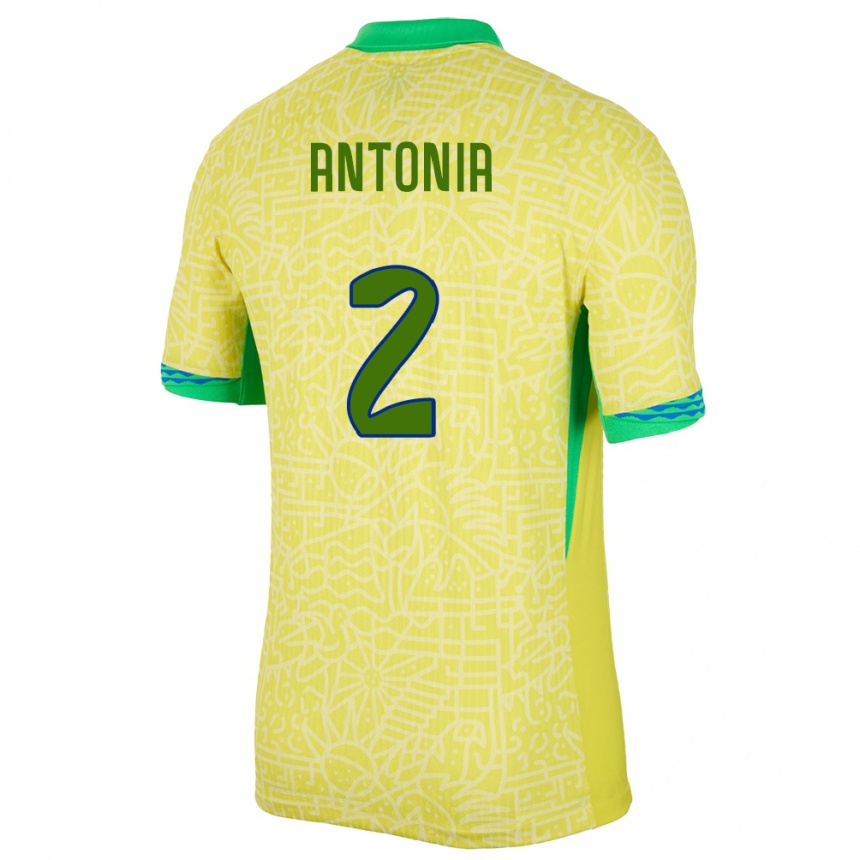 Niño Fútbol Camiseta Brasil Antonia #2 Amarillo 1ª Equipación 24-26