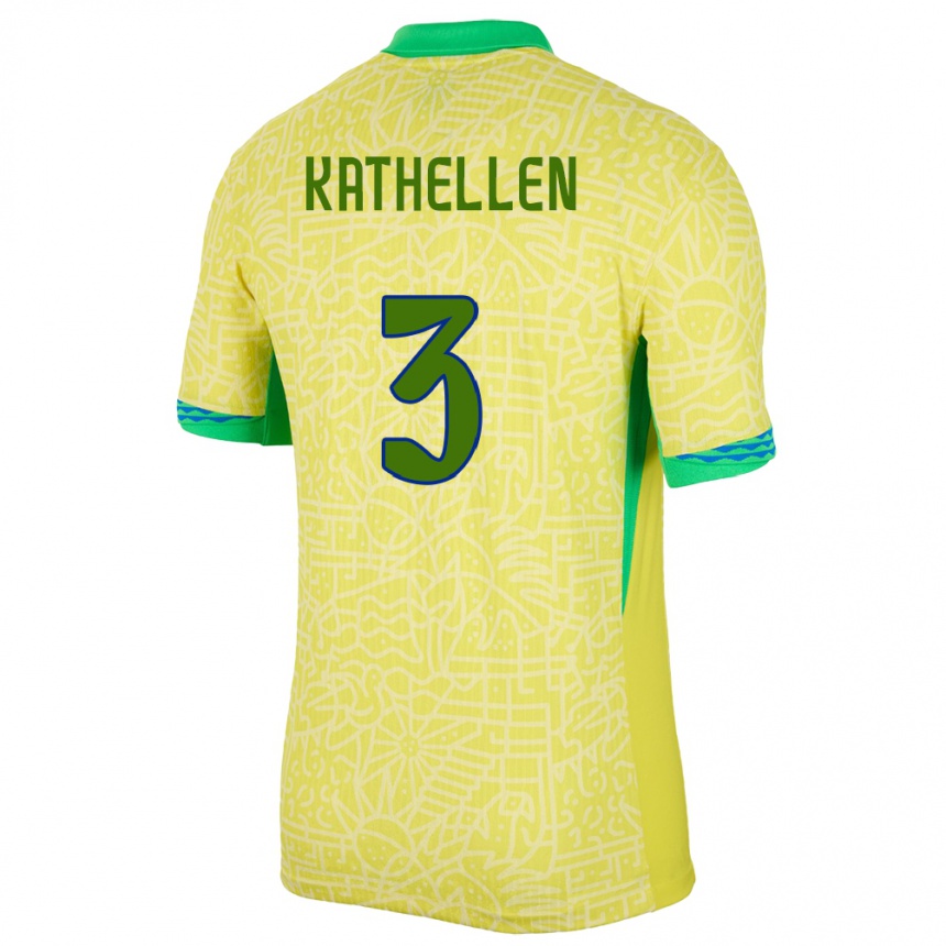 Niño Fútbol Camiseta Brasil Kathellen #3 Amarillo 1ª Equipación 24-26