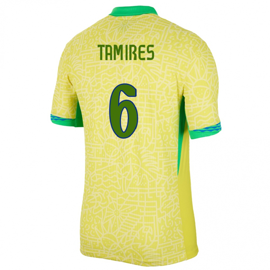 Niño Fútbol Camiseta Brasil Tamires #6 Amarillo 1ª Equipación 24-26