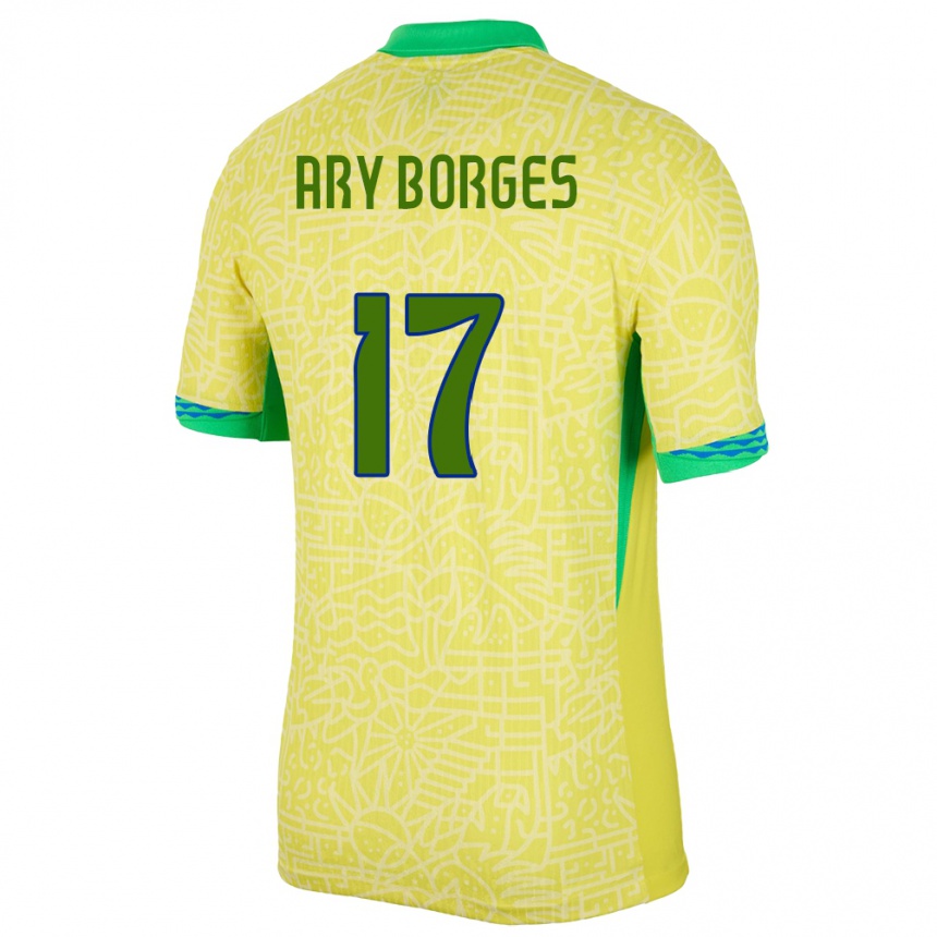 Niño Fútbol Camiseta Brasil Ary Borges #17 Amarillo 1ª Equipación 24-26