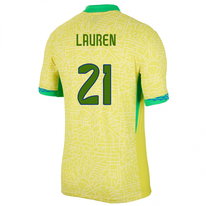 Niño Fútbol Camiseta Brasil Lauren Costa #21 Amarillo 1ª Equipación 24-26