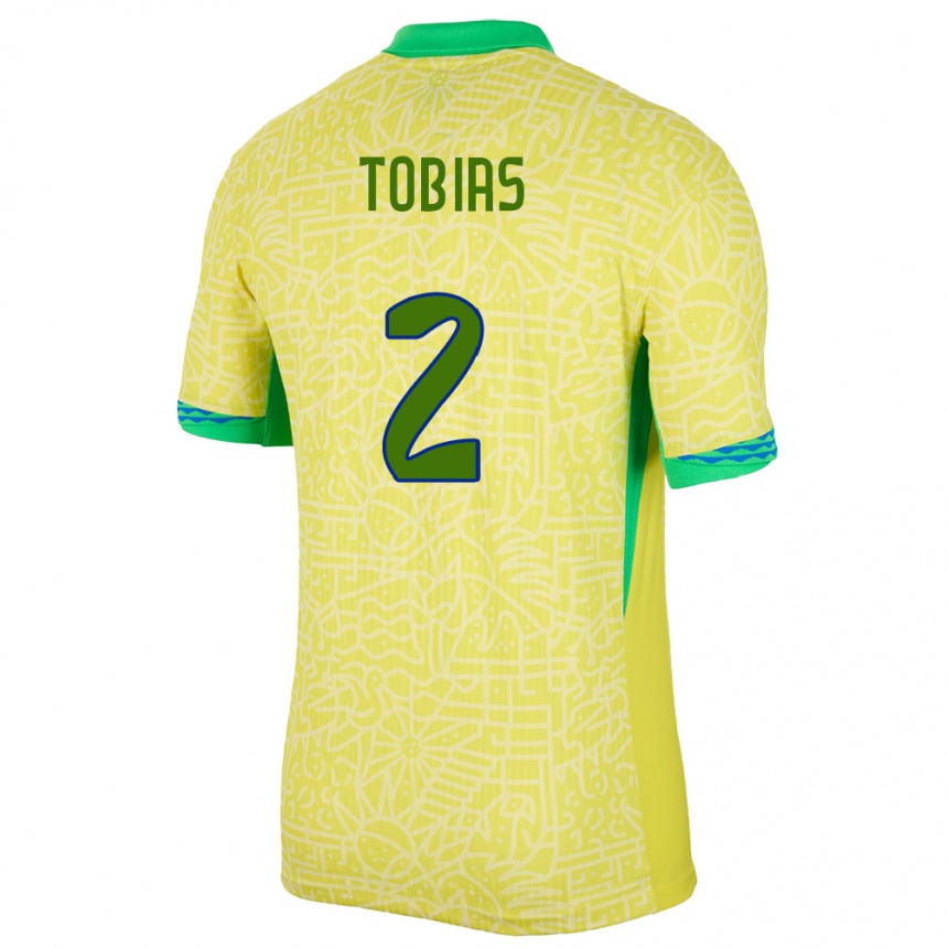Niño Fútbol Camiseta Brasil Vinicius Tobias #2 Amarillo 1ª Equipación 24-26