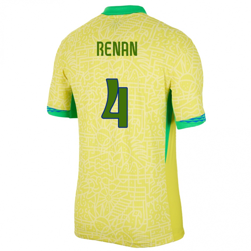 Niño Fútbol Camiseta Brasil Robert Renan #4 Amarillo 1ª Equipación 24-26