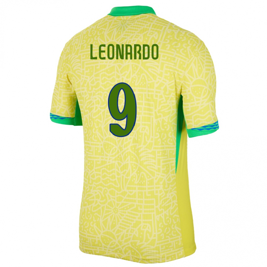 Niño Fútbol Camiseta Brasil Marcos Leonardo #9 Amarillo 1ª Equipación 24-26