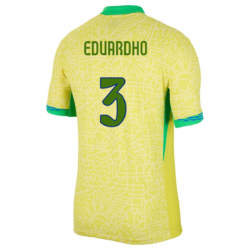 Niño Fútbol Camiseta Brasil Eduardho #3 Amarillo 1ª Equipación 24-26