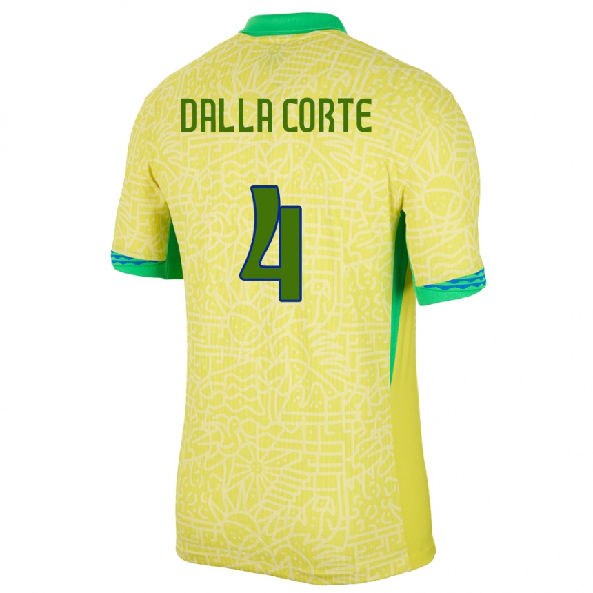 Niño Fútbol Camiseta Brasil Joao Dalla Corte #4 Amarillo 1ª Equipación 24-26