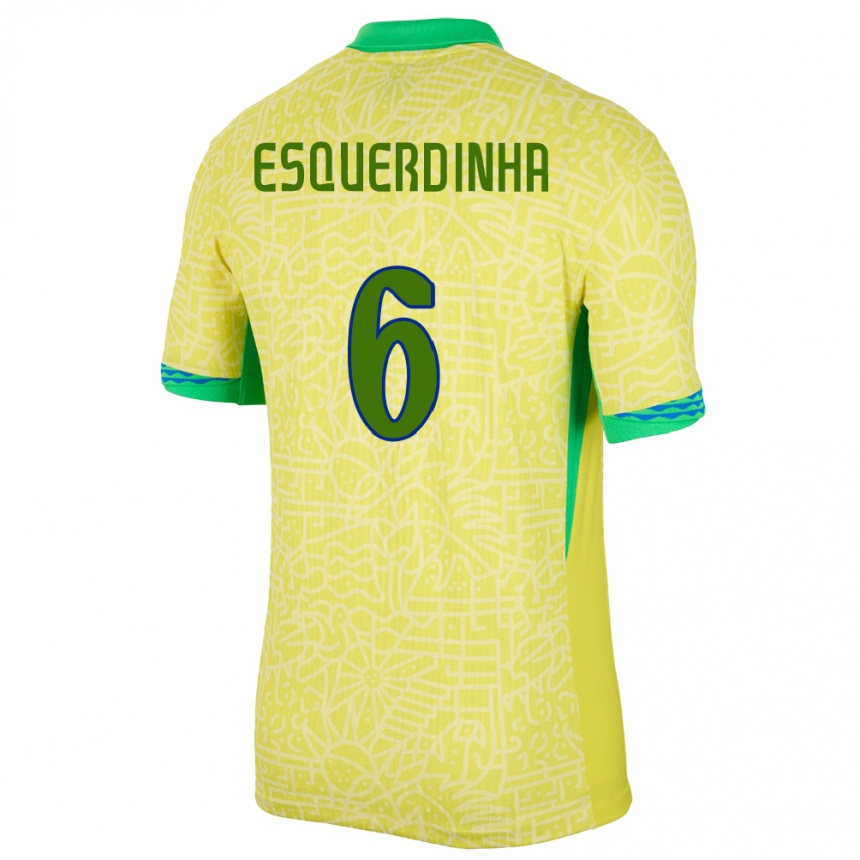 Niño Fútbol Camiseta Brasil Esquerdinha #6 Amarillo 1ª Equipación 24-26