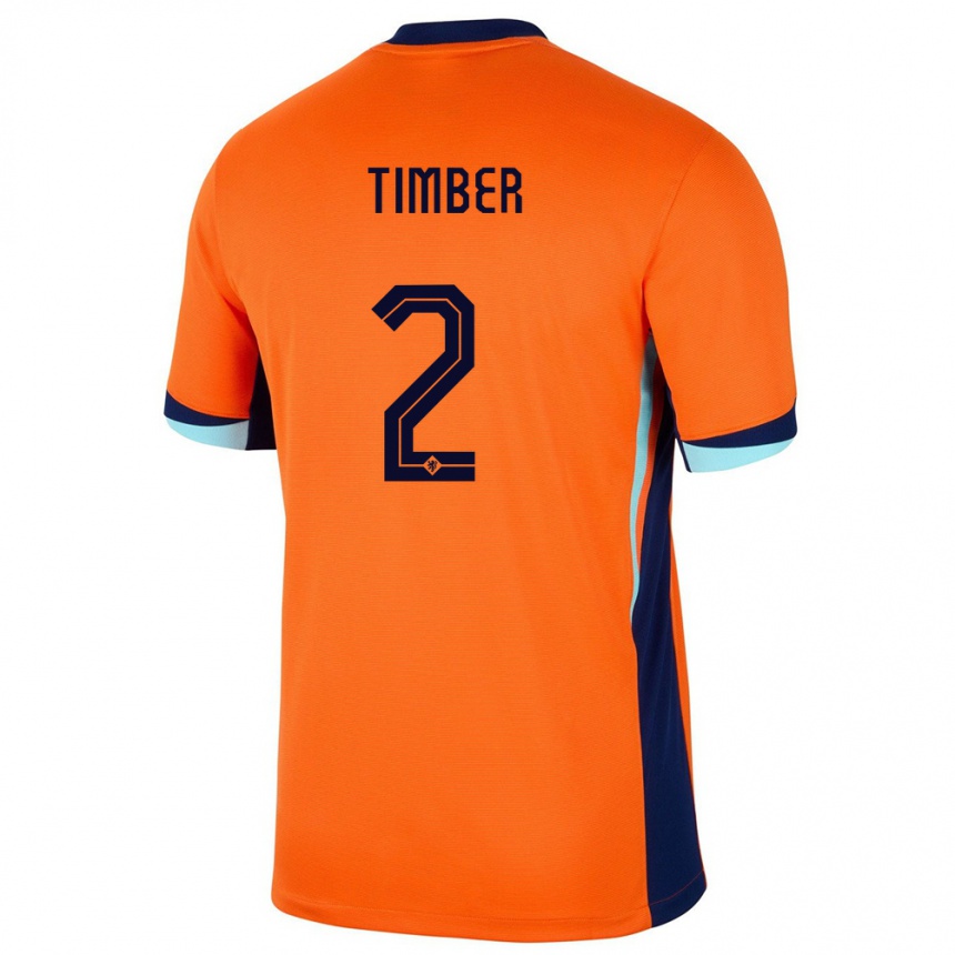 Niño Fútbol Camiseta Países Bajos Jurrien Timber #2 Naranja 1ª Equipación 24-26