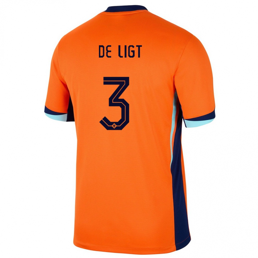 Niño Fútbol Camiseta Países Bajos Matthijs De Ligt #3 Naranja 1ª Equipación 24-26