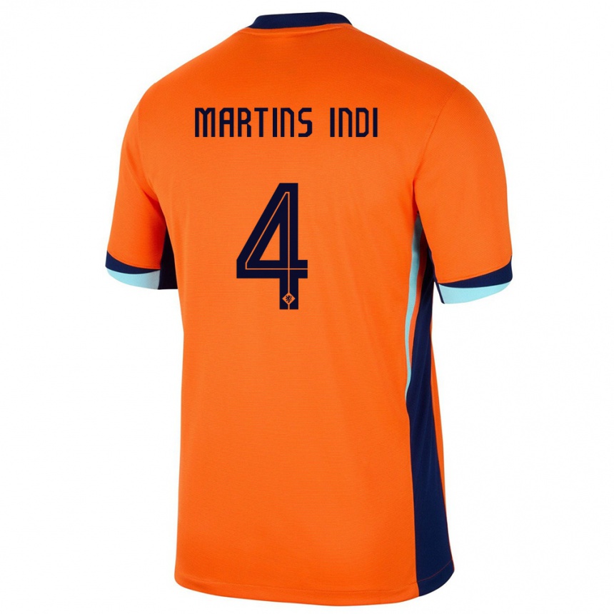 Niño Fútbol Camiseta Países Bajos Bruno Martins Indi #4 Naranja 1ª Equipación 24-26