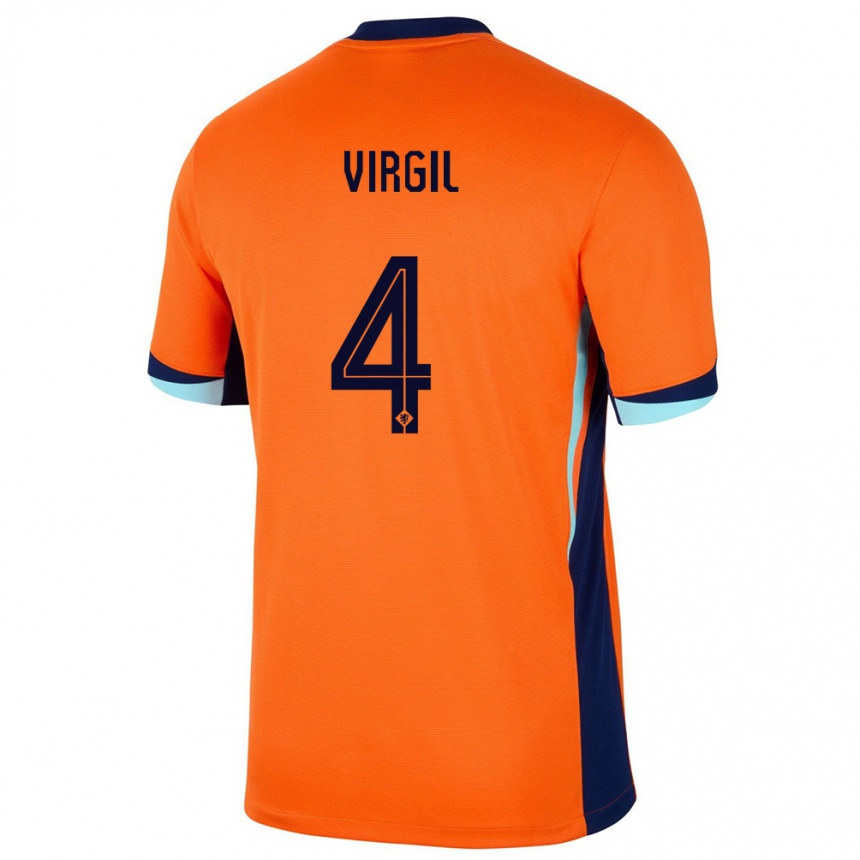 Niño Fútbol Camiseta Países Bajos Virgil Van Dijk #4 Naranja 1ª Equipación 24-26