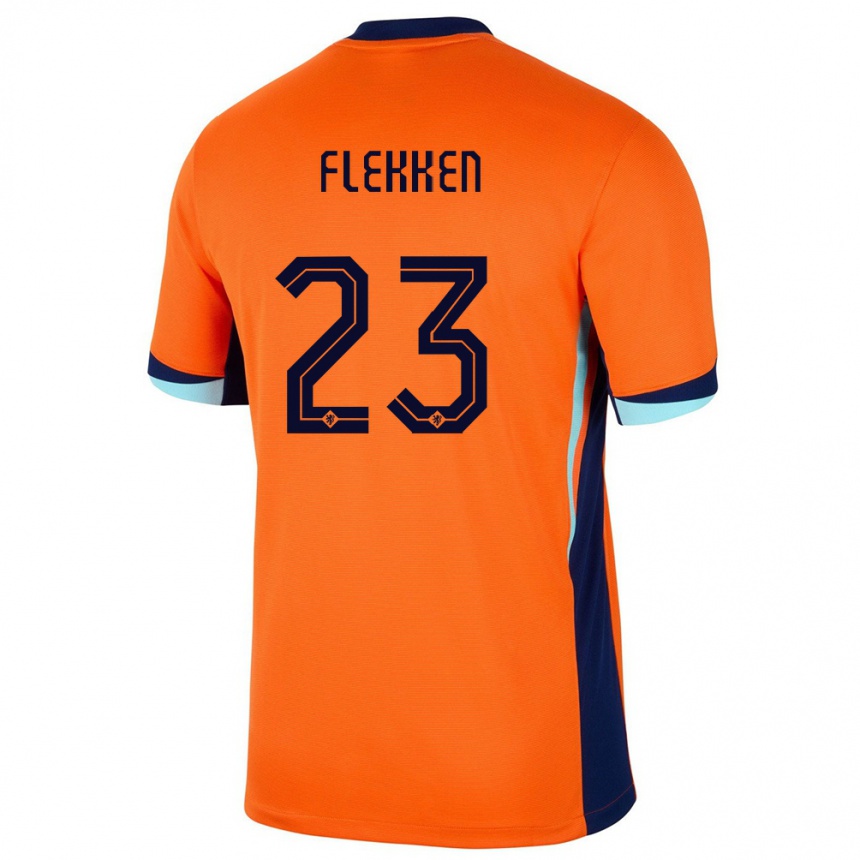 Niño Fútbol Camiseta Países Bajos Mark Flekken #23 Naranja 1ª Equipación 24-26