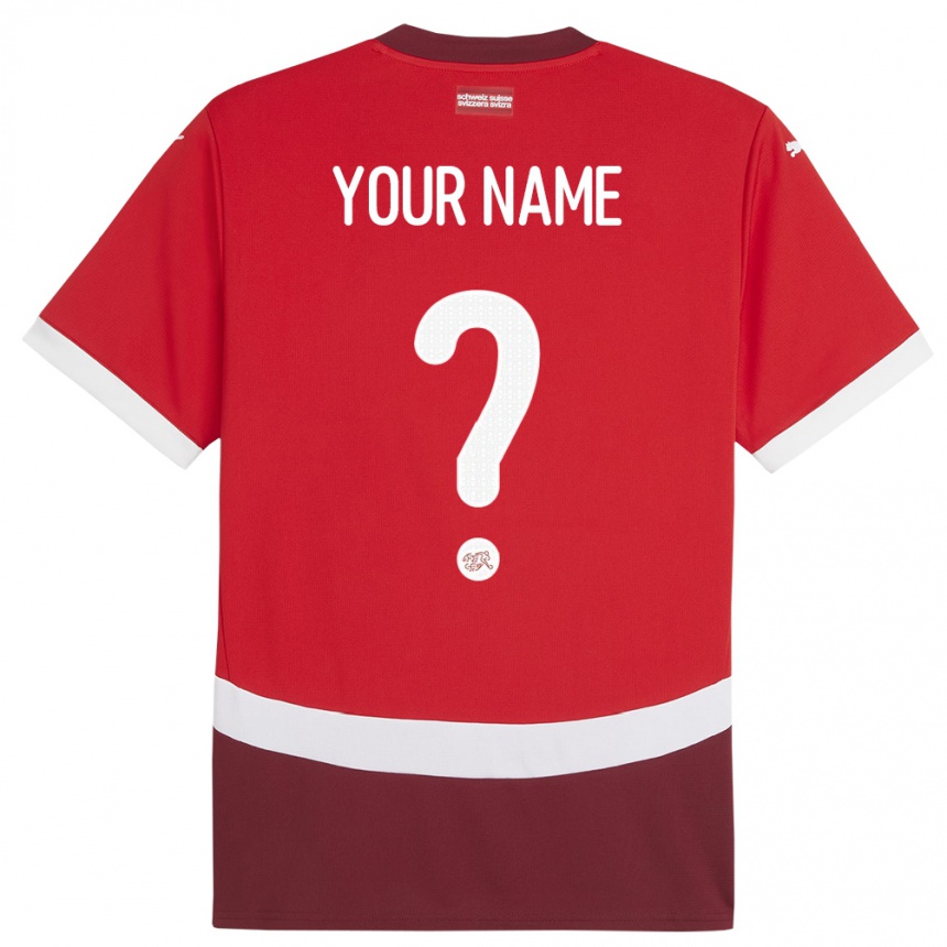 Niño Fútbol Camiseta Suiza Su Nombre #0 Rojo 1ª Equipación 24-26