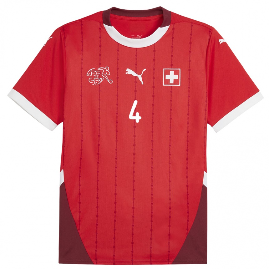 Niño Fútbol Camiseta Suiza Nico Elvedi #4 Rojo 1ª Equipación 24-26