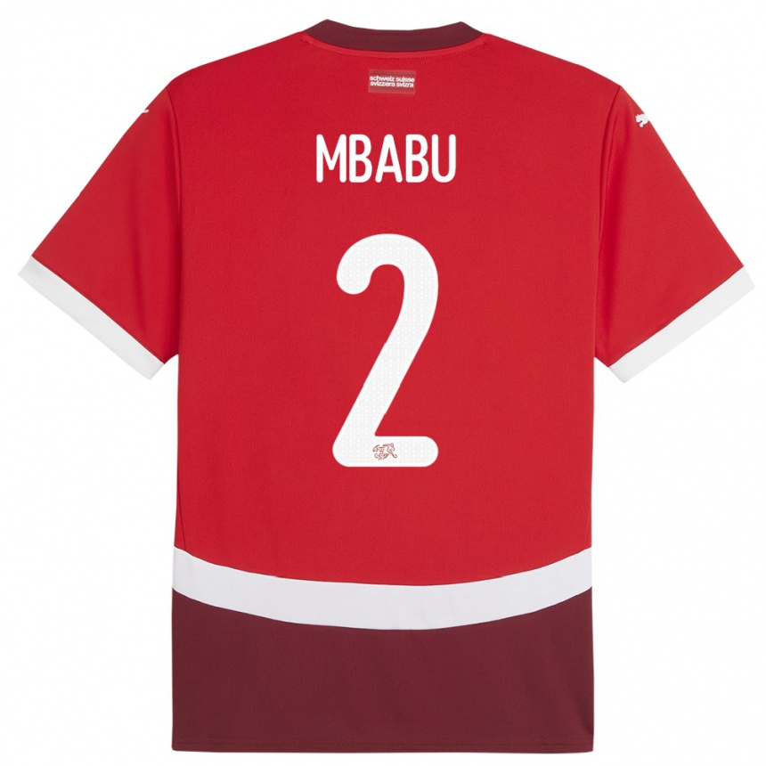 Niño Fútbol Camiseta Suiza Kevin Mbabu #2 Rojo 1ª Equipación 24-26