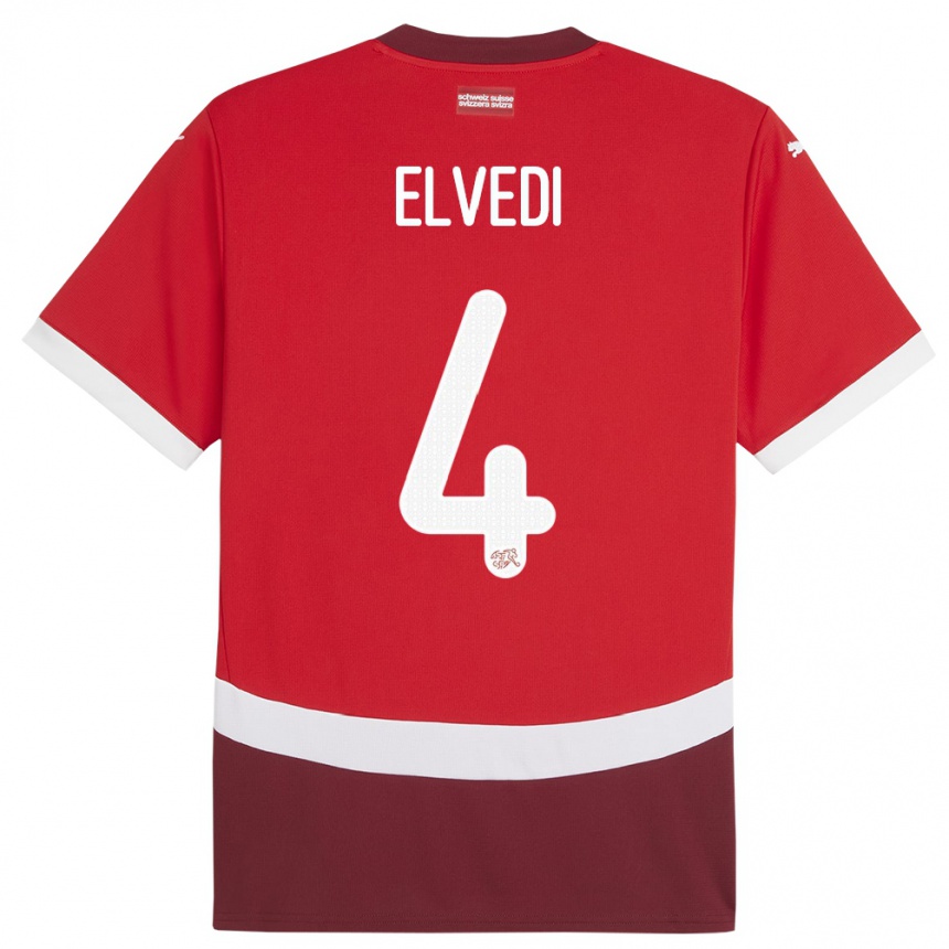 Niño Fútbol Camiseta Suiza Nico Elvedi #4 Rojo 1ª Equipación 24-26