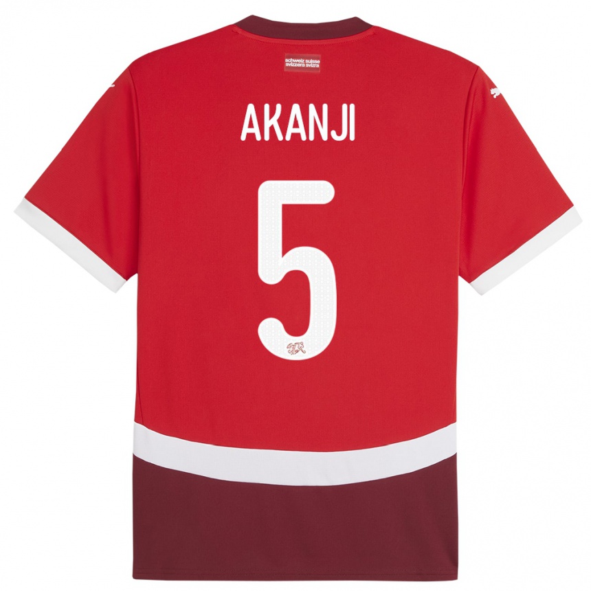 Niño Fútbol Camiseta Suiza Manuel Akanji #5 Rojo 1ª Equipación 24-26