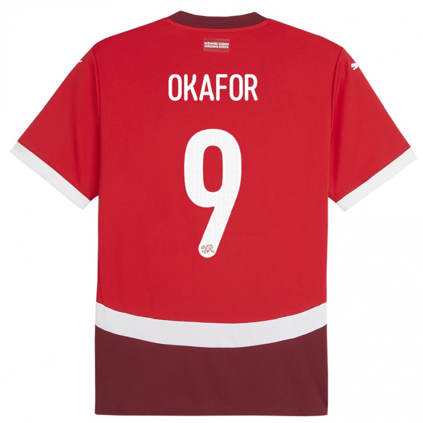 Niño Fútbol Camiseta Suiza Noah Okafor #9 Rojo 1ª Equipación 24-26