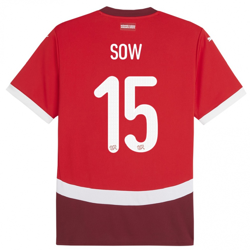 Niño Fútbol Camiseta Suiza Djibril Sow #15 Rojo 1ª Equipación 24-26