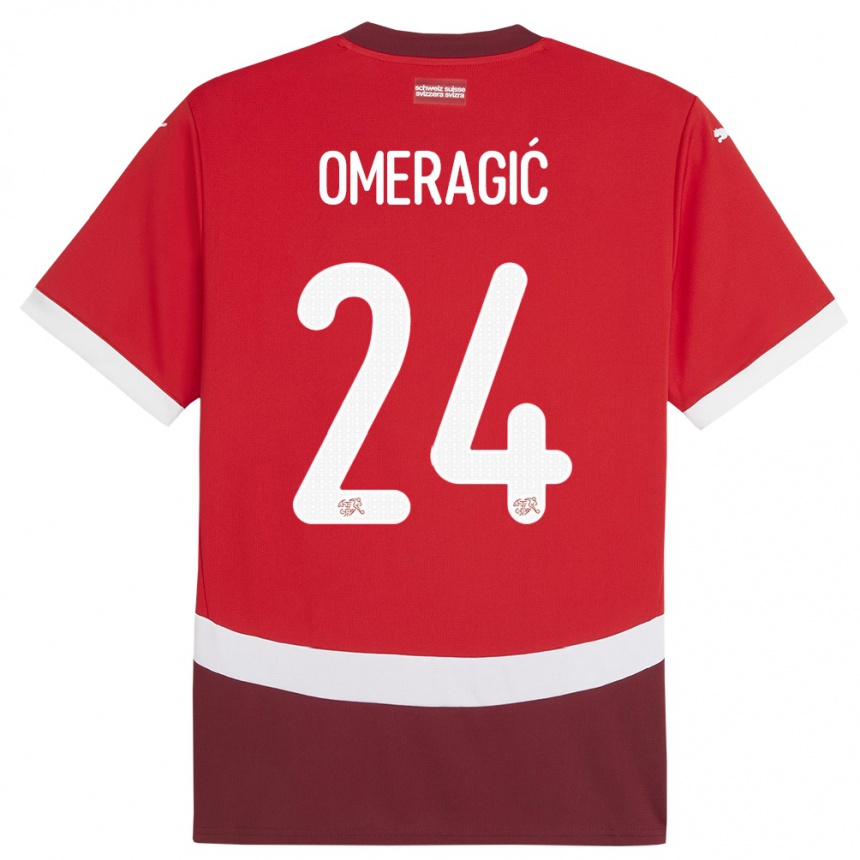 Niño Fútbol Camiseta Suiza Becir Omeragic #24 Rojo 1ª Equipación 24-26