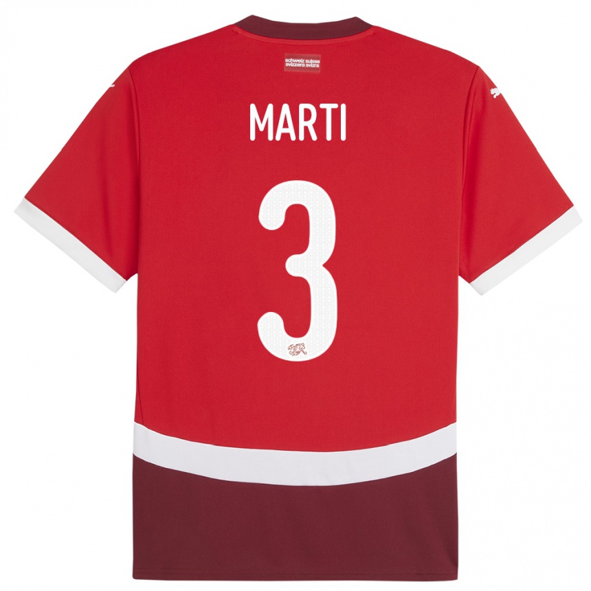 Niño Fútbol Camiseta Suiza Lara Marti #3 Rojo 1ª Equipación 24-26