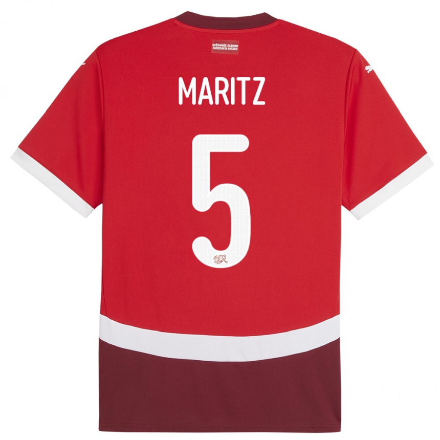 Niño Fútbol Camiseta Suiza Noelle Maritz #5 Rojo 1ª Equipación 24-26